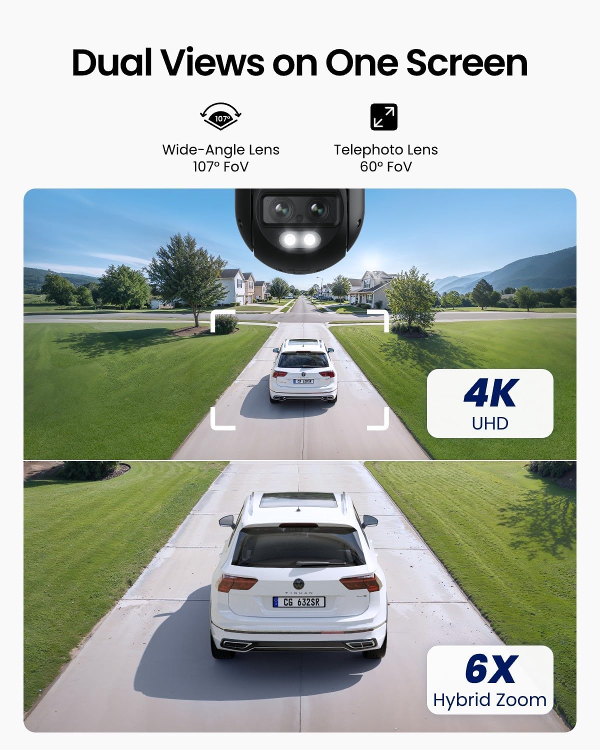 Camera, 360 PTZ Camera Auto Tracking, 2.4/5GHz Wi-Fi Smart Person/Vehicle Detection, 6X Hybrid Zoom, Color Night Vision, TrackMix WiFi - Dansmart Elektrotech