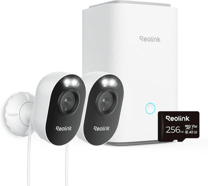 Reolink Outdoor Security Camera System, 2K Plug-in Cameras, 5G/2.4GHz Dual-band Wi-Fi, 256GB microSD Card Included, Max.512GB×2 Storage, Smart Detection, 24/7 Offline Recording, Home Hub with - Dansmart Elektrotech
