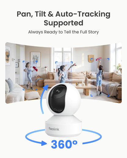 REOLINK Smart 4K UHD Pan &amp; Tilt Dual-Band Wi-Fi 6 Indoor Security Camera with 3X Optical Zoom, Auto-Tracking, People/Pet Detection, Crying Sound Detection, Privacy Mode, and Bluetooth Set - Dansmart Elektrotech