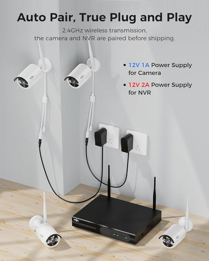 Hiseeu Wireless Pro WiFi Security Camera System, 16CH 4K NVR Kit, Plug-in Powered 12Pcs 5MP CCTV Home Security Camera System for Indoor/Outdoor, Night Vision, Waterproof, Motion Detection, 3T - Dansmart Elektrotech