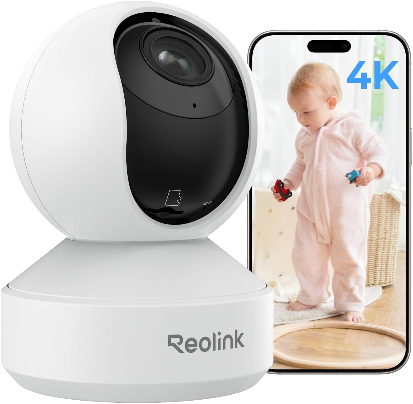 REOLINK Smart 4K UHD Pan &amp; Tilt Dual-Band Wi-Fi 6 Indoor Security Camera with 3X Optical Zoom, Auto-Tracking, People/Pet Detection, Crying Sound Detection, Privacy Mode, and Bluetooth Set - Dansmart Elektrotech