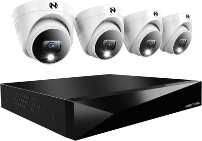 Night Owl 2-Way Audio 12 Channel DVR Video Home Security Camera System with (4) Wired 2K HD Indoor/Outdoor Deterrence Dome Cameras and 2TB Hard Drive (Add up to 4 Wi-Fi Cameras) (4 Camera) - Dansmart Elektrotech