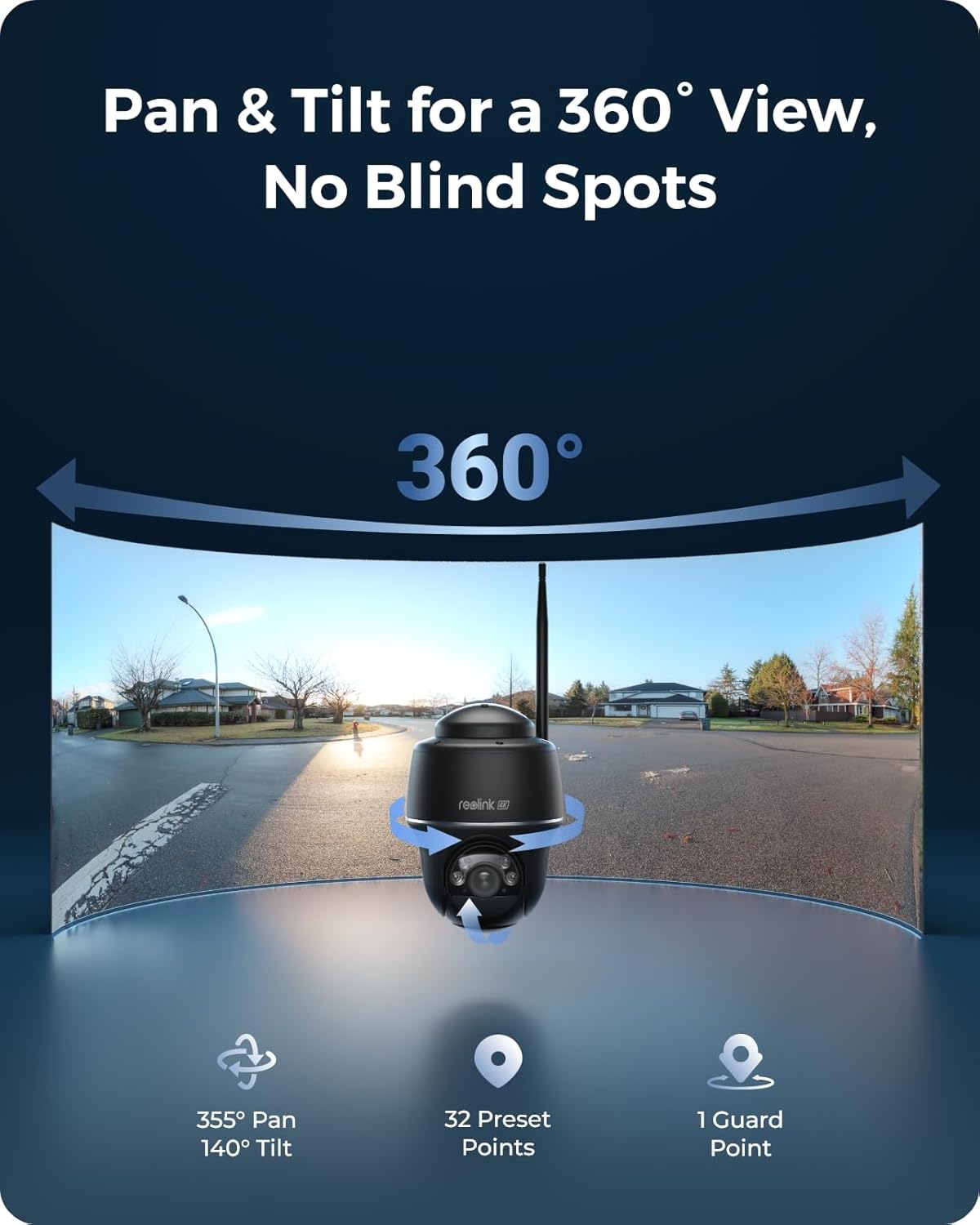 REOLINK 4K Solar Security Cameras Wireless Outdoor, 360° Pan Tilt, 8MP Color Night Vision, 2.4/5 GHz Wi-Fi 6, , Argus PT 4K+ 3W Solar Panel (Black) - Dansmart Elektrotech