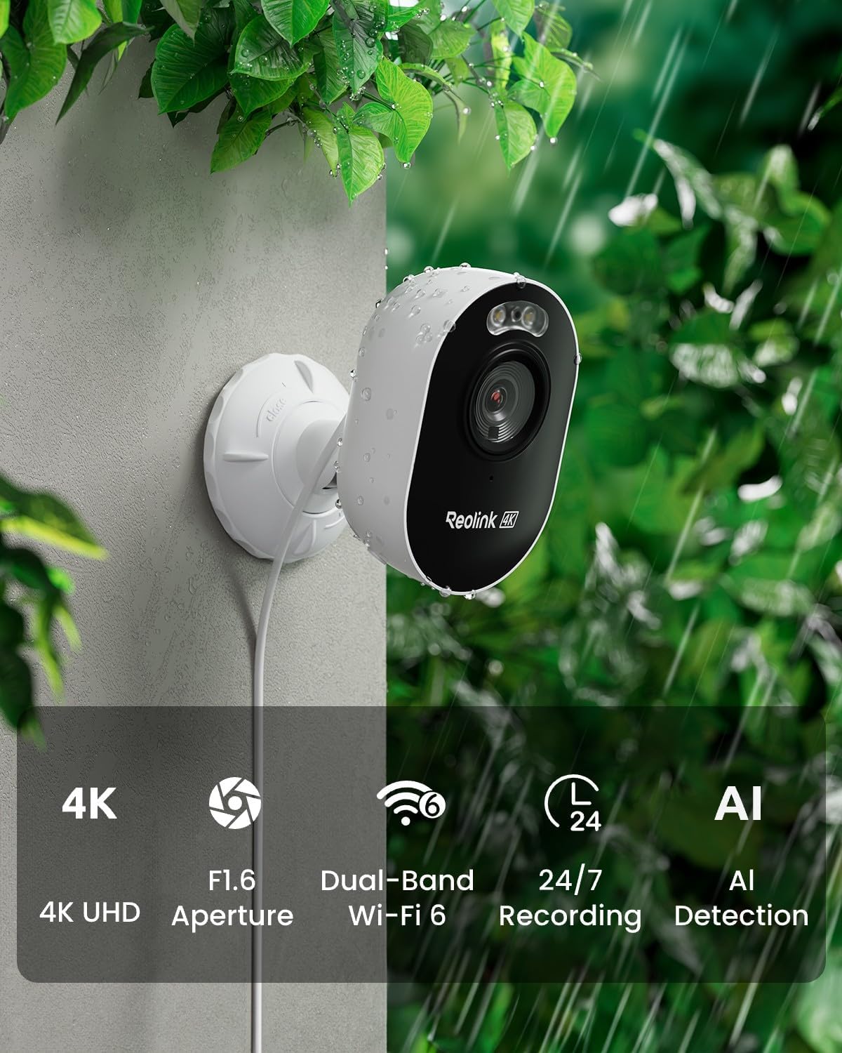 REOLINK 4K Outdoor Security Camera, 2.4/5GHz Wi-Fi 6, AI Detection, Sp ...