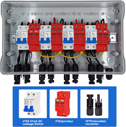 Surge Protection PV DC Isolator Switch Lightning Protection Circuit Breaker DC 4 String 500V 25A Solar Voltage Protection IP65 Waterproof Solar Connection&nbsp;Box - Dansmart Elektrotech