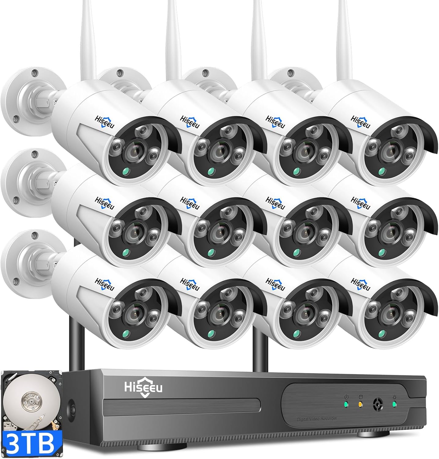 Hiseeu Wireless Pro WiFi Security Camera System, 16CH 4K NVR Kit, Plug-in Powered 12Pcs 5MP CCTV Home Security Camera System for Indoor/Outdoor, Night Vision, Waterproof, Motion Detection, 3T - Dansmart Elektrotech