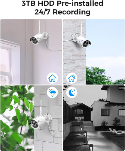 Hiseeu Wireless Pro WiFi Security Camera System, 16CH 4K NVR Kit, Plug-in Powered 12Pcs 5MP CCTV Home Security Camera System for Indoor/Outdoor, Night Vision, Waterproof, Motion Detection, 3T - Dansmart Elektrotech