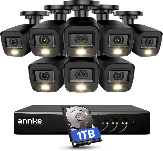 ANNKE 3K Lite Wired Security Camera System Outdoor with AI Human/Vehicle Detection, 8CH H.265+ DVR and 8 x 1920TVL 2MP IP67 Home CCTV Cameras with Smart Dual Light, Color Night&nbsp;Vision, 1 - Dansmart Elektrotech