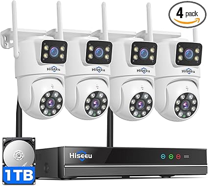 Hiseeu Wireless Security Cameras Outdoor, 5G &amp; 2.4G WiFi Pro, Wireless Home Security Camera System, Dual Lens, 360° Pan &amp; Tilt, Auto Tracking, Color Night Vision, 1TB HDD No Subscript - Dansmart Elektrotech