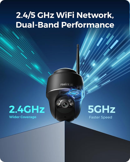 REOLINK 4K Solar Security Cameras Wireless Outdoor, 360° Pan Tilt, 8MP Color Night Vision, 2.4/5 GHz Wi-Fi 6, , Argus PT 4K+ 3W Solar Panel (Black) - Dansmart Elektrotech