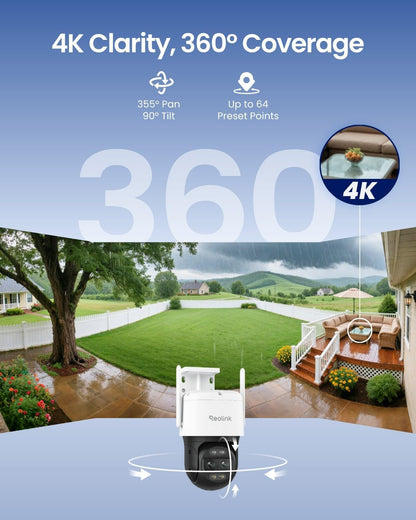 REOLINK 4K Wired WiFi Outdoor Security Camera, 8MP Dual Lens, 360 PTZ Camera, Auto Tracking, 2.4/5GHz Wi-Fi Smart Person/ - Dansmart Elektrotech