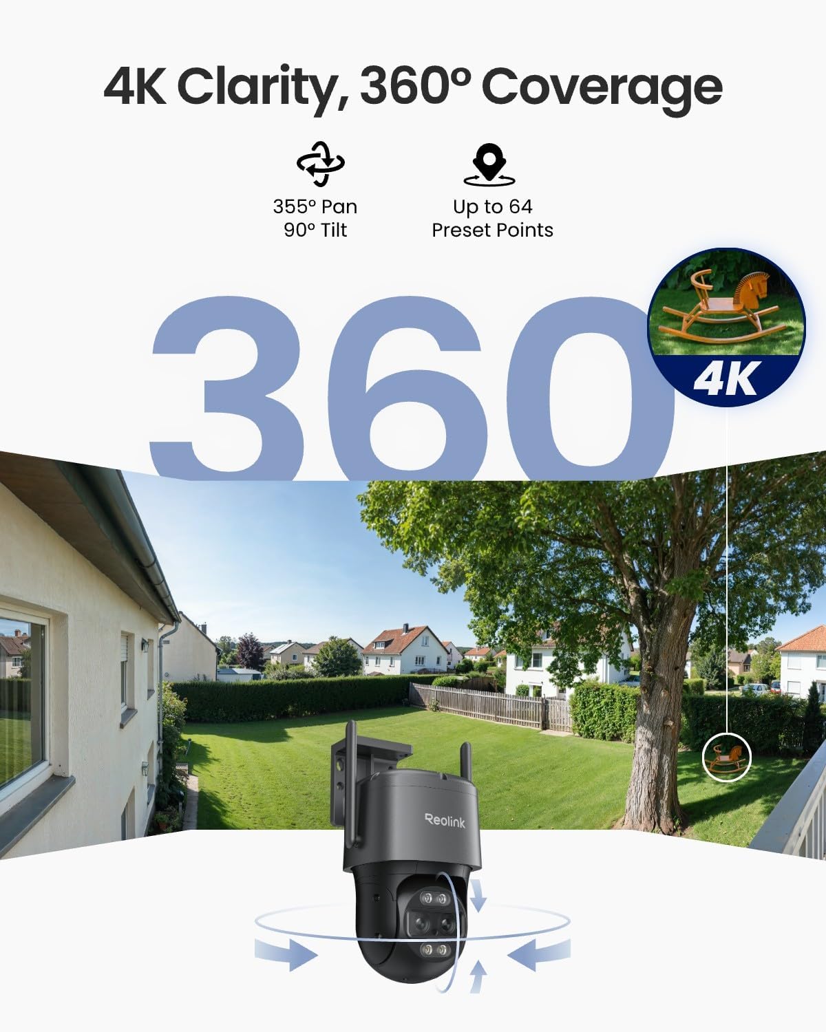 Camera, 360 PTZ Camera Auto Tracking, 2.4/5GHz Wi-Fi Smart Person/Vehicle Detection, 6X Hybrid Zoom, Color Night Vision, TrackMix WiFi - Dansmart Elektrotech
