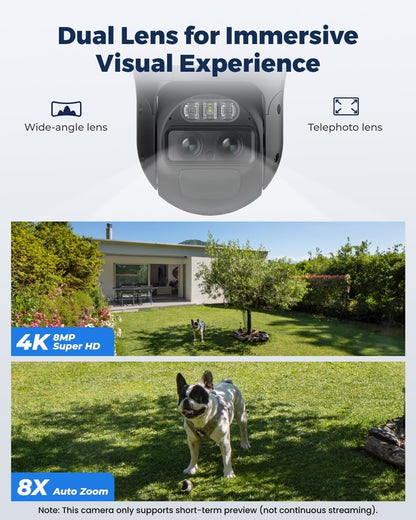 REOLINK TrackMix+Solar Panel, 4K Solar Security Cameras Outdoor with Auto Tracking, 360° Pan Tilt, 8X Hybrid Zoom, Color Night Vision, Smart AI Detection, No Subscriptions, Home Hub Compatibl - Dansmart Elektrotech