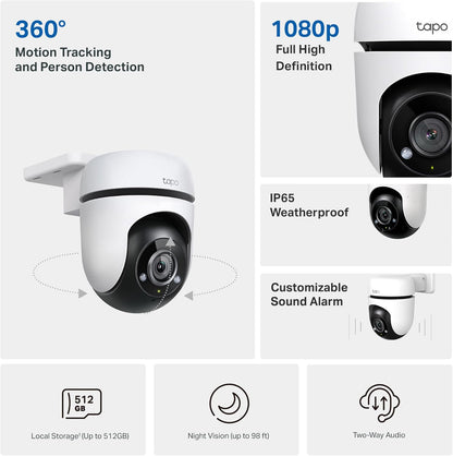 Tapo 1080P Outdoor Wired Pan/Tilt Security Wi-Fi Camera, 360° View, Motion Tracking, Works with Alexa &amp; Google Home, Night Vision, Free AI Detection, Cloud &amp; SD Card Storage(up to 512 - Dansmart Elektrotech