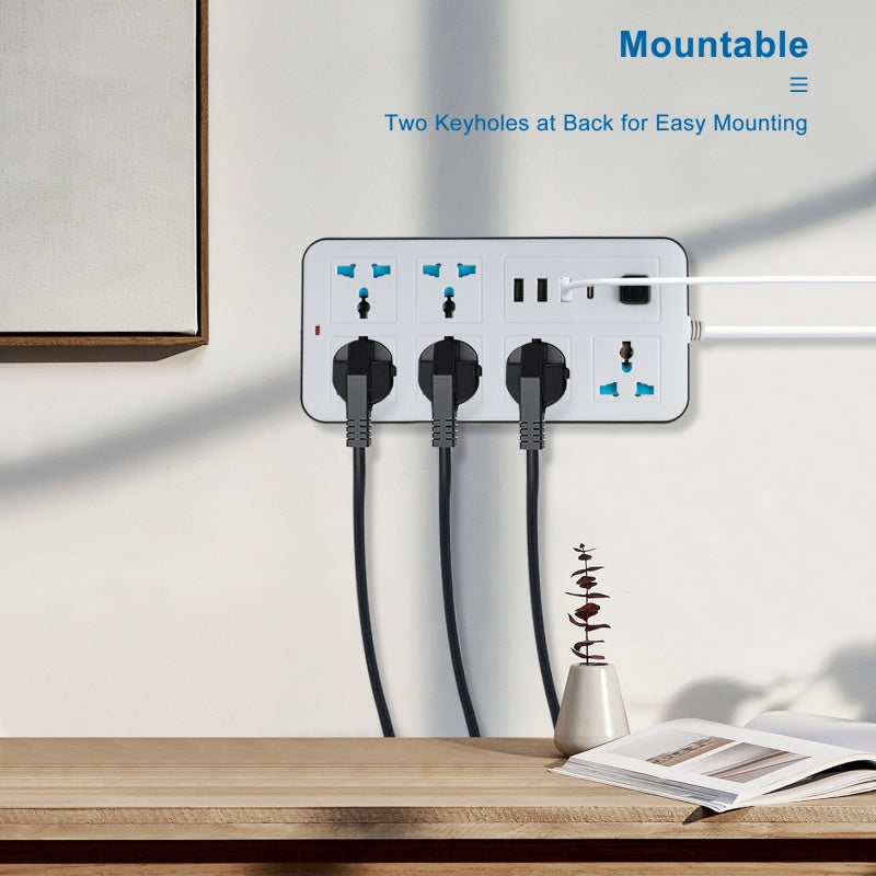 2m cheap 6 outlets multi plug 3 USB socket universal standard extension socket with overload protector - Dansmart Elektrotech