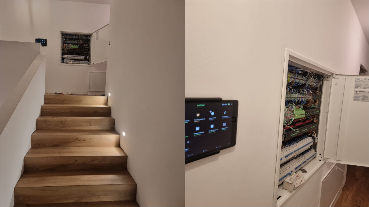 an image of a fully setup home automation system next to the stairs