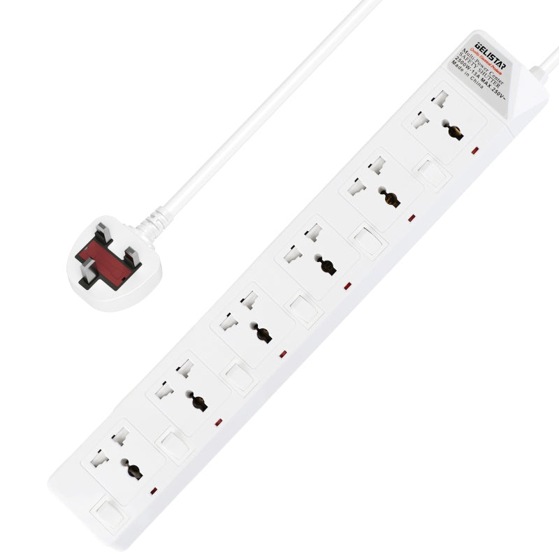 Universal socket white 6 outlet smart power strip 2m cable desktop individual switch extension socket - Dansmart Elektrotech