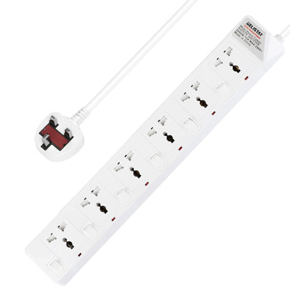 Universal socket white 6 outlet smart power strip 2m cable desktop individual switch extension socket - Dansmart Elektrotech