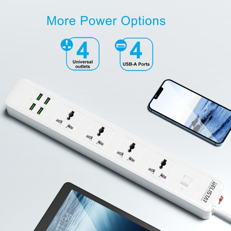 High quality hot sale power strip surge protector Universal socket 4 way+4USB Safety door protection13a extension socket - Dansmart Elektrotech