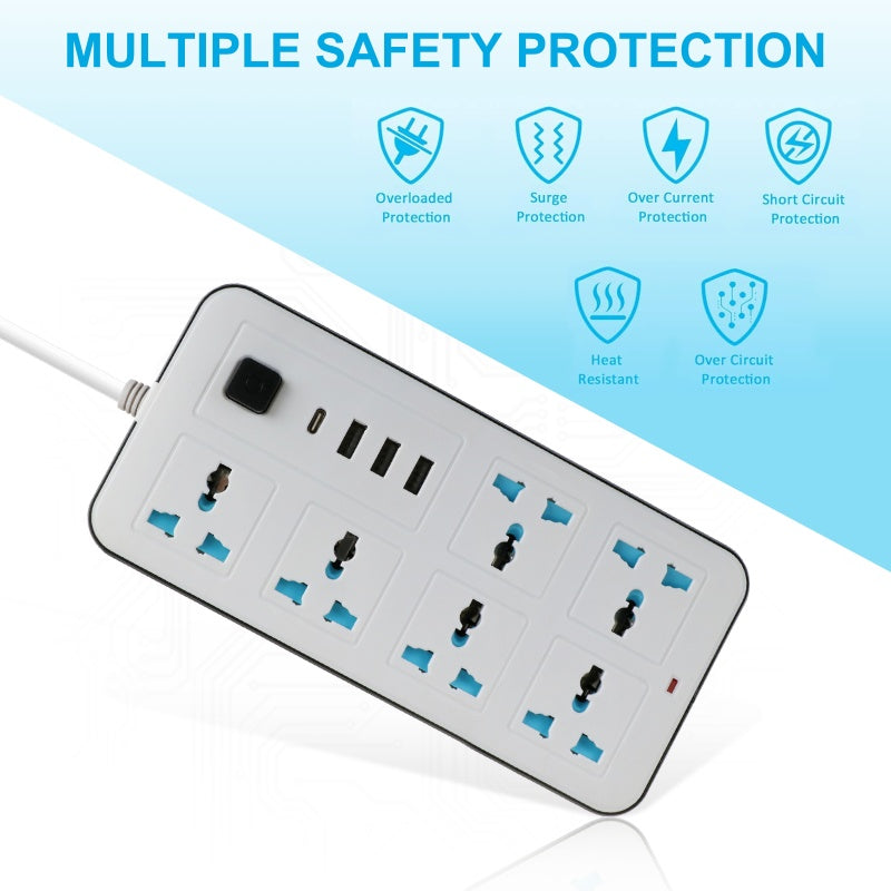 2m cheap 6 outlets multi plug 3 USB socket universal standard extension socket with overload protector - Dansmart Elektrotech