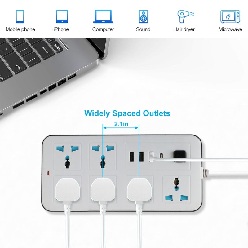 2m cheap 6 outlets multi plug 3 USB socket universal standard extension socket with overload protector - Dansmart Elektrotech