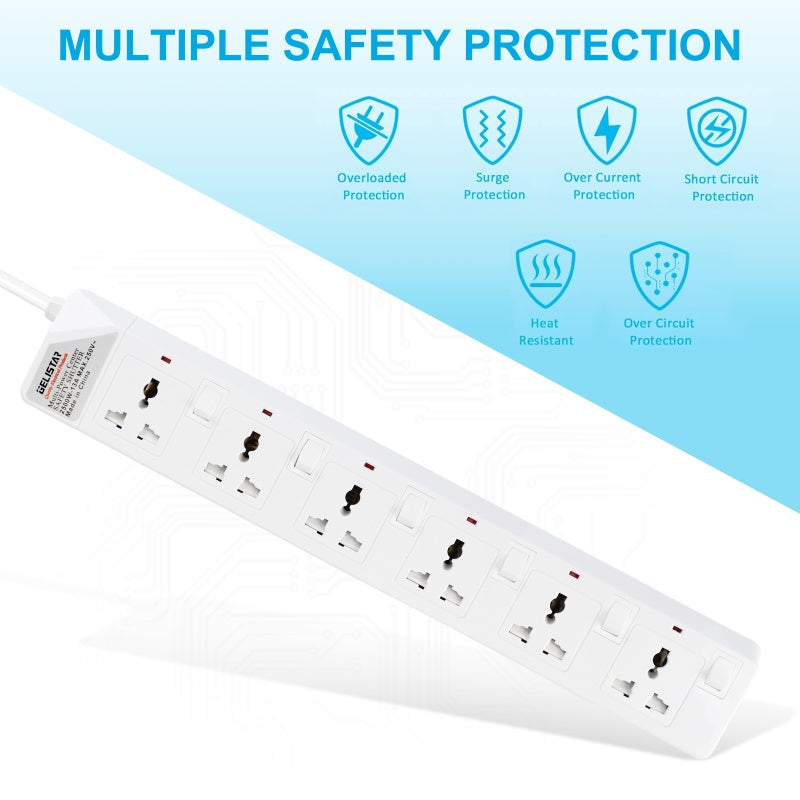 Universal socket white 6 outlet smart power strip 2m cable desktop individual switch extension socket - Dansmart Elektrotech