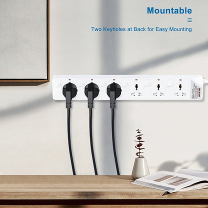 Universal socket white 6 outlet smart power strip 2m cable desktop individual switch extension socket - Dansmart Elektrotech